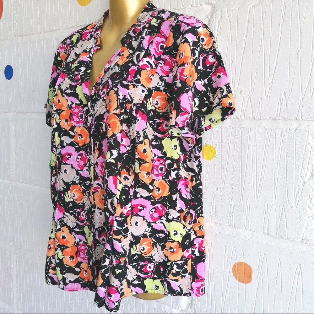 Dana Buchman Vintage 90s Multicolor Floral Button-Up Blouse